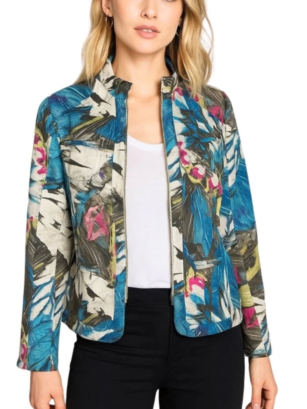 Chico’s Multicolor Jacket Size 1 (medium 8) Bold Artsy Print